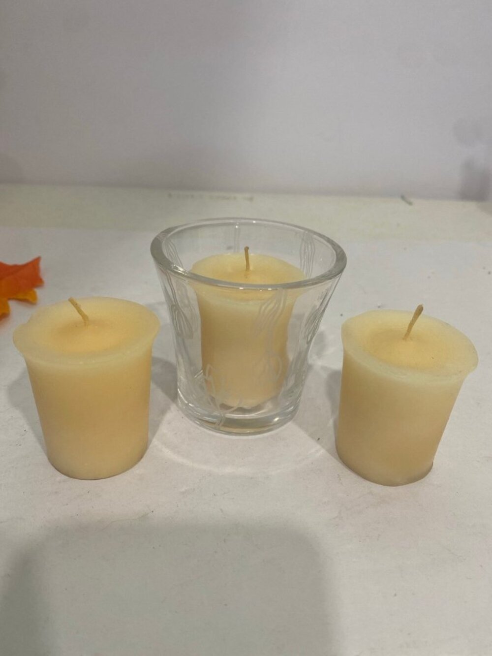 Vintage 1990s PartyLite Flared Glass Votive Candle Holder w/ 3 Votive Candles